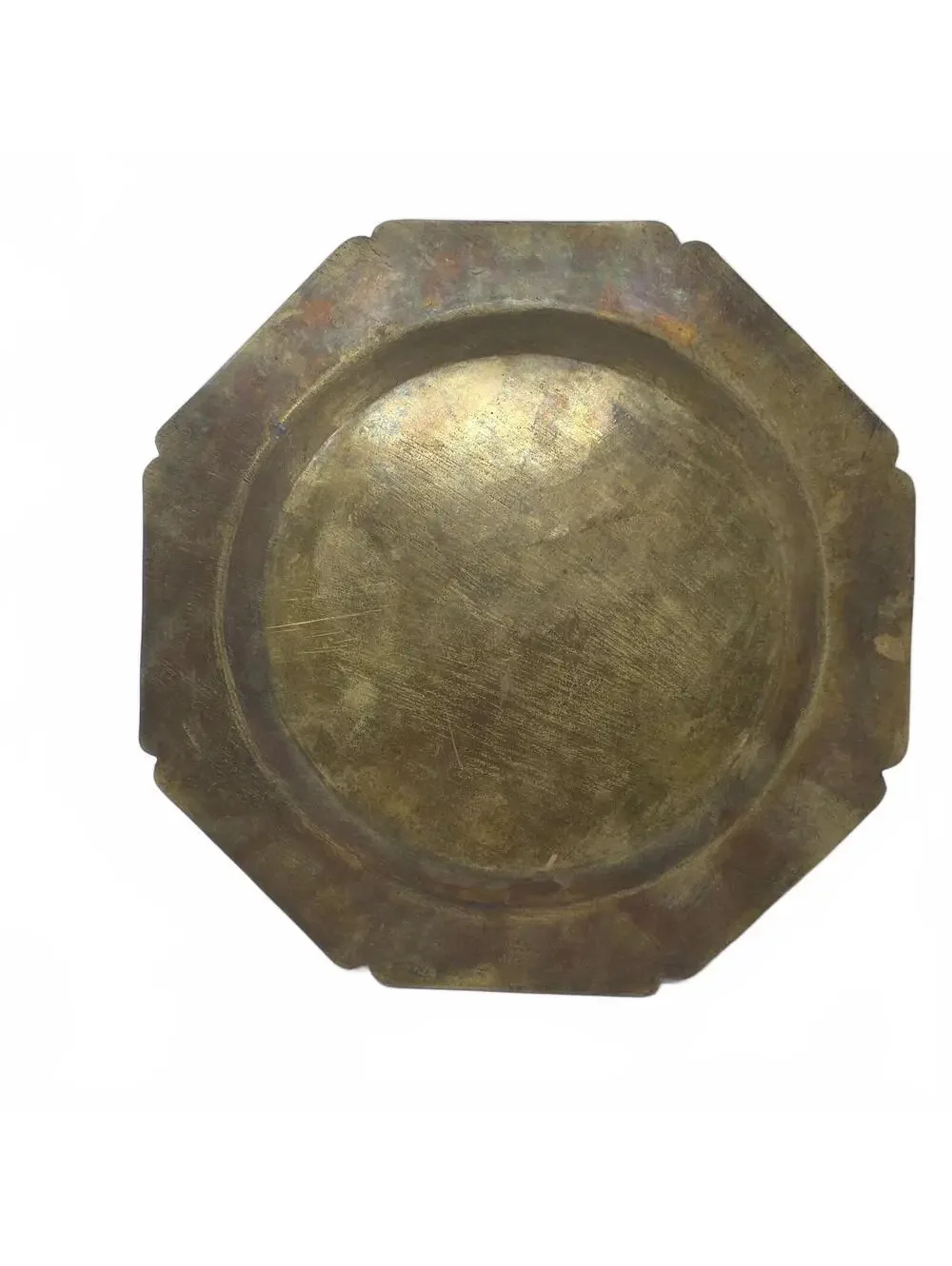 Vintage Chinese Etched Brass Tray 13” Scalloped Chinoiserie Wall Decor